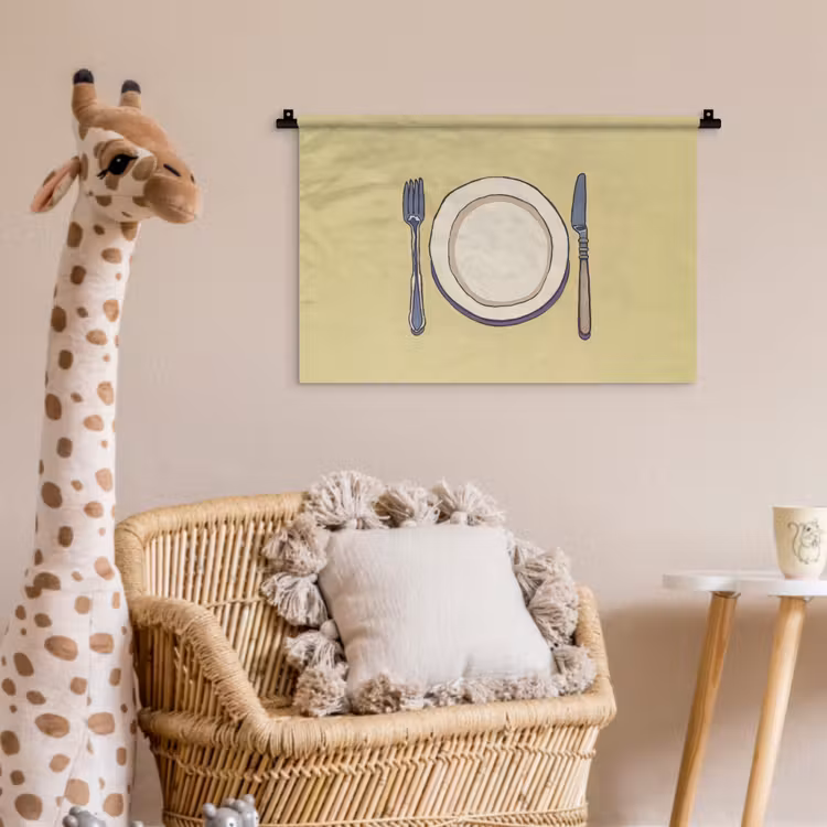 Wandkleed - Illustratie - Bord - Bestek - Beige — 5