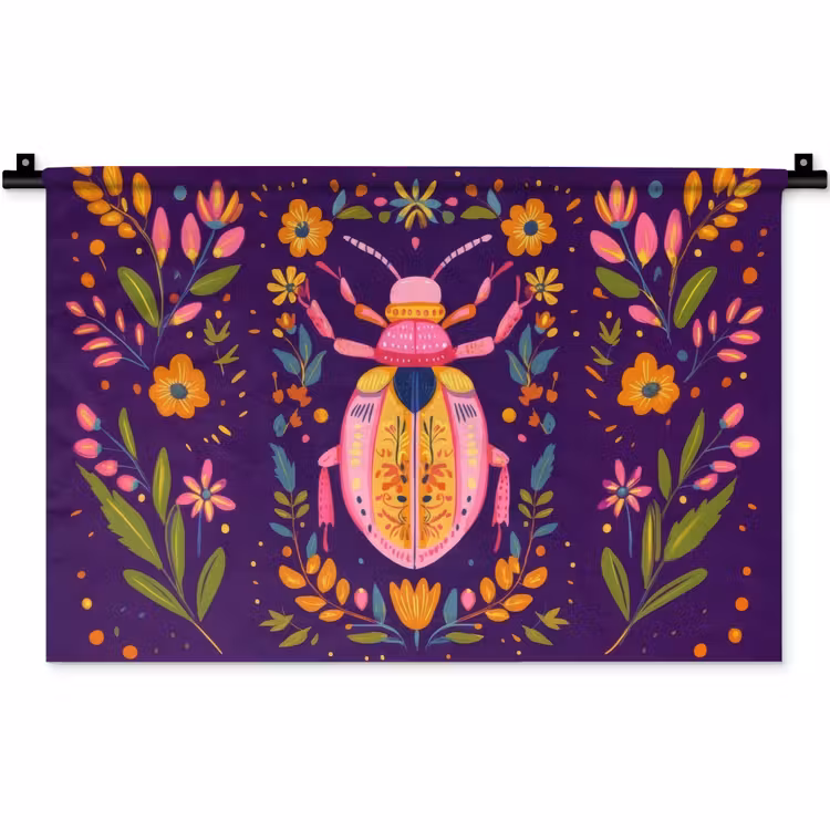 Wandkleed - Kever - Felgekleurd - Bloemen - Bladeren — 1