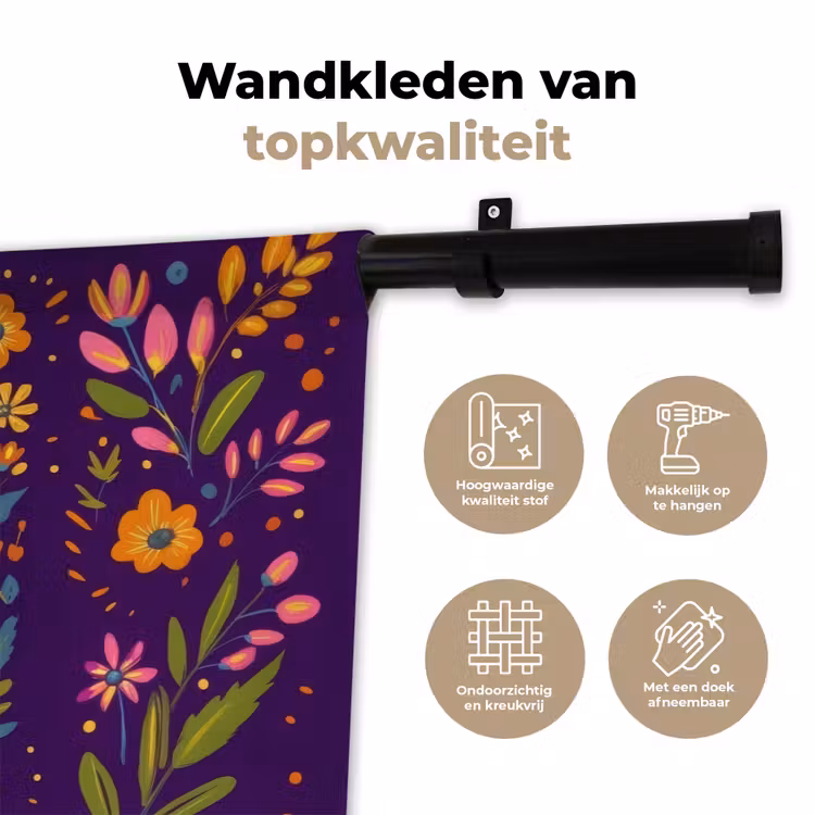 Wandkleed - Kever - Felgekleurd - Bloemen - Bladeren — 3