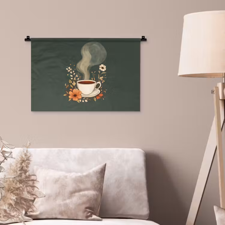Wandkleed - Kop - Bloemen - Groen - Koffie — 2