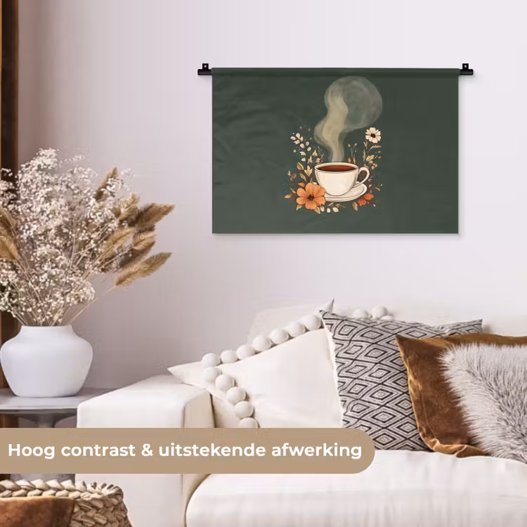 Wandkleed - Kop - Bloemen - Groen - Koffie — 4