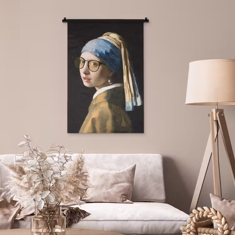 Wandkleed - Meisje met de parel - Johannes Vermeer - Bril — 2