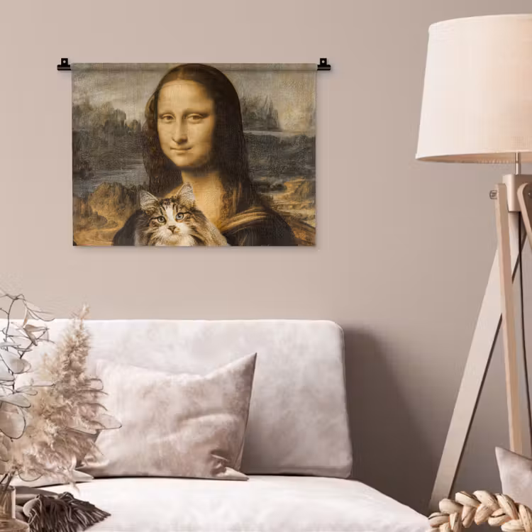 Wandkleed - Mona Lisa - Kat - Leonardo da Vinci - Vintage - Kunstwerk - Oude meesters - Schilderij — 2