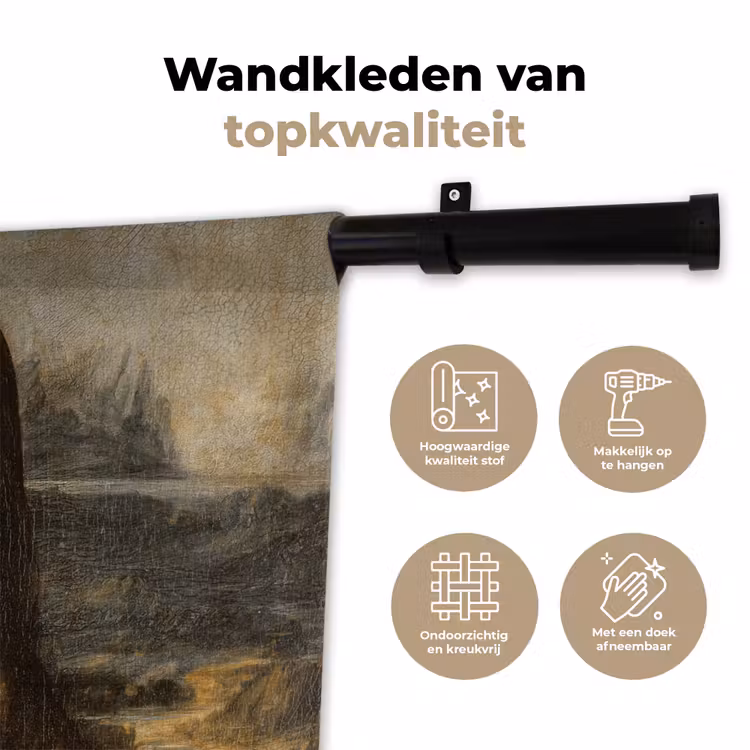 Wandkleed - Mona Lisa - Kat - Leonardo da Vinci - Vintage - Kunstwerk - Oude meesters - Schilderij — 3