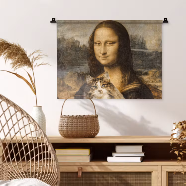 Wandkleed - Mona Lisa - Kat - Leonardo da Vinci - Vintage - Kunstwerk - Oude meesters - Schilderij — 4