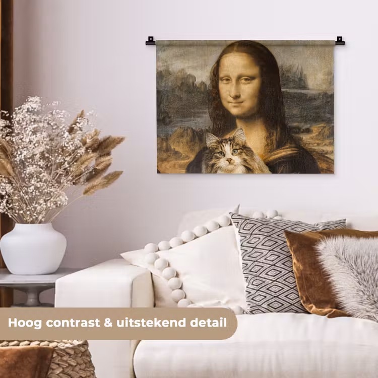 Wandkleed - Mona Lisa - Kat - Leonardo da Vinci - Vintage - Kunstwerk - Oude meesters - Schilderij — 5