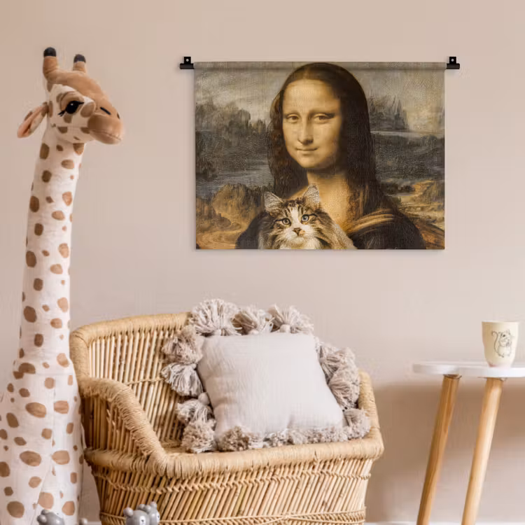 Wandkleed - Mona Lisa - Kat - Leonardo da Vinci - Vintage - Kunstwerk - Oude meesters - Schilderij — 6