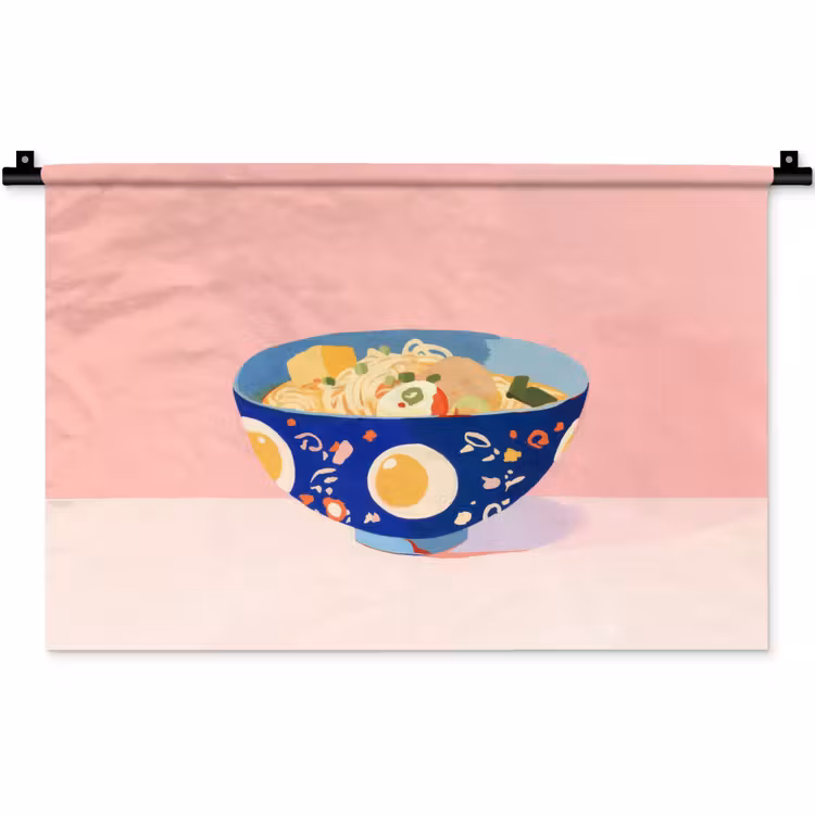 Wandkleed - Noodles - Kom - Blauw - Illustratie — 1