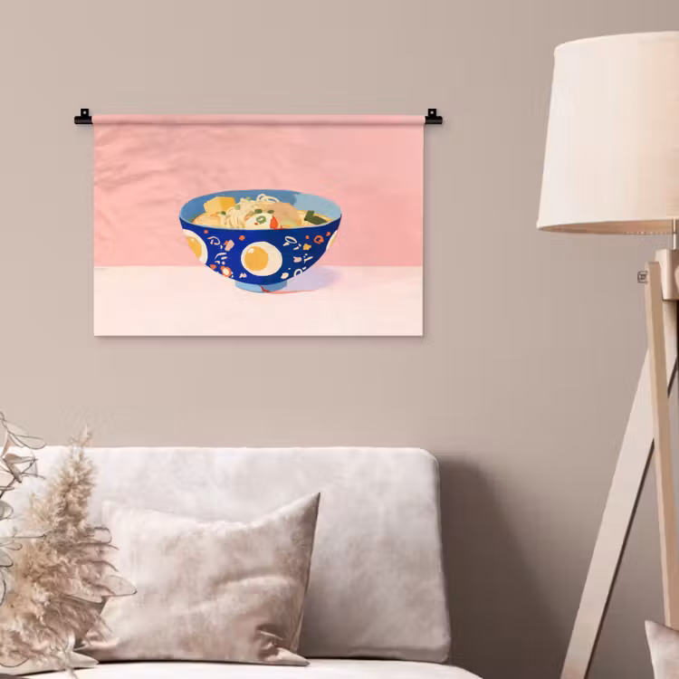 Wandkleed - Noodles - Kom - Blauw - Illustratie — 2