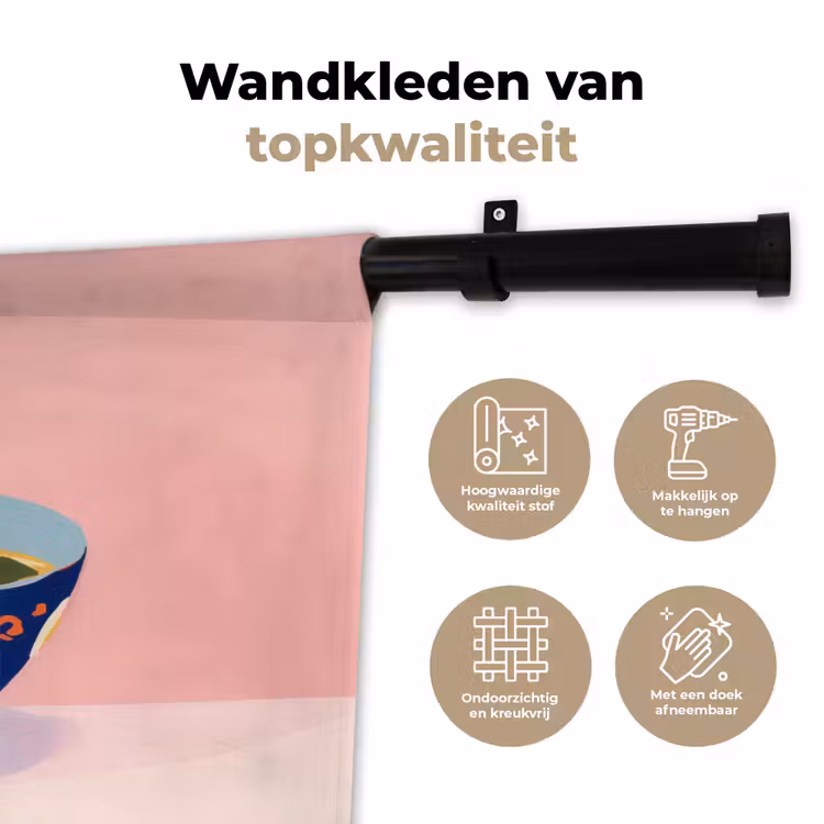 Wandkleed - Noodles - Kom - Blauw - Illustratie — 3