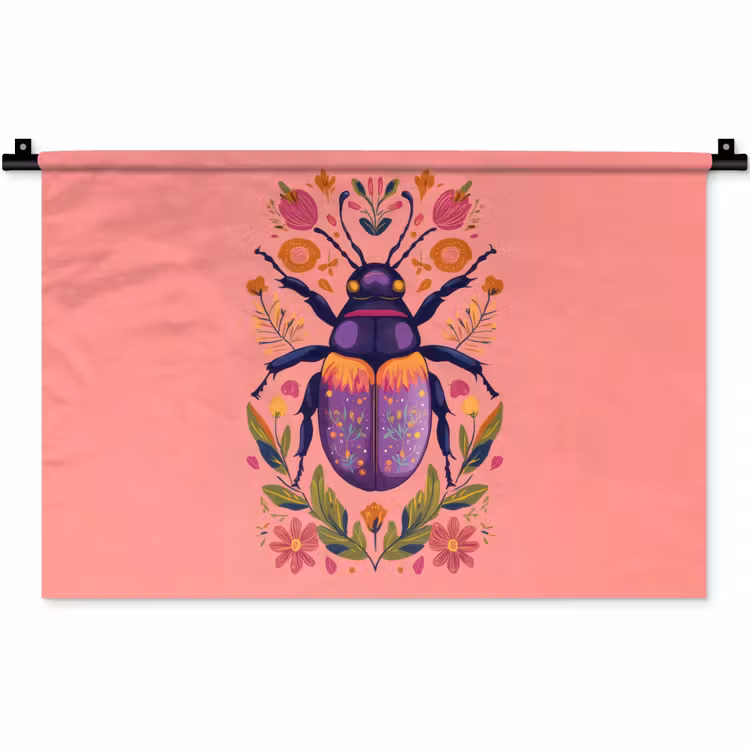Wandkleed - Paars - Kever - Stipjes - Bloemen — 1