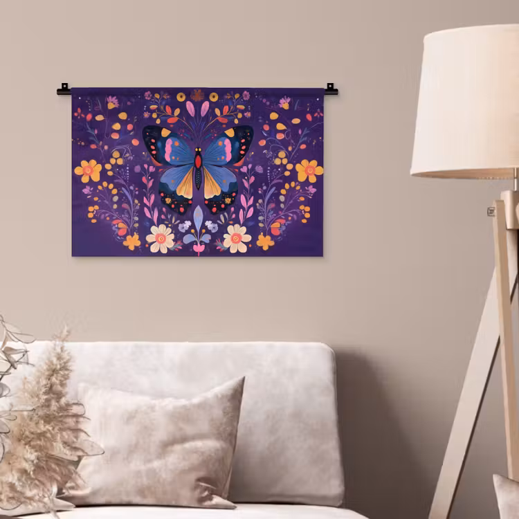 Wandkleed - Sierlijk - Bloemen - Vlinder - Paars — 2