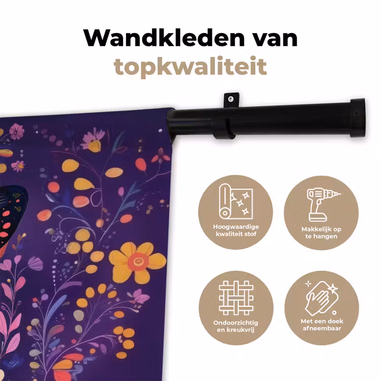 Wandkleed - Sierlijk - Bloemen - Vlinder - Paars — 3