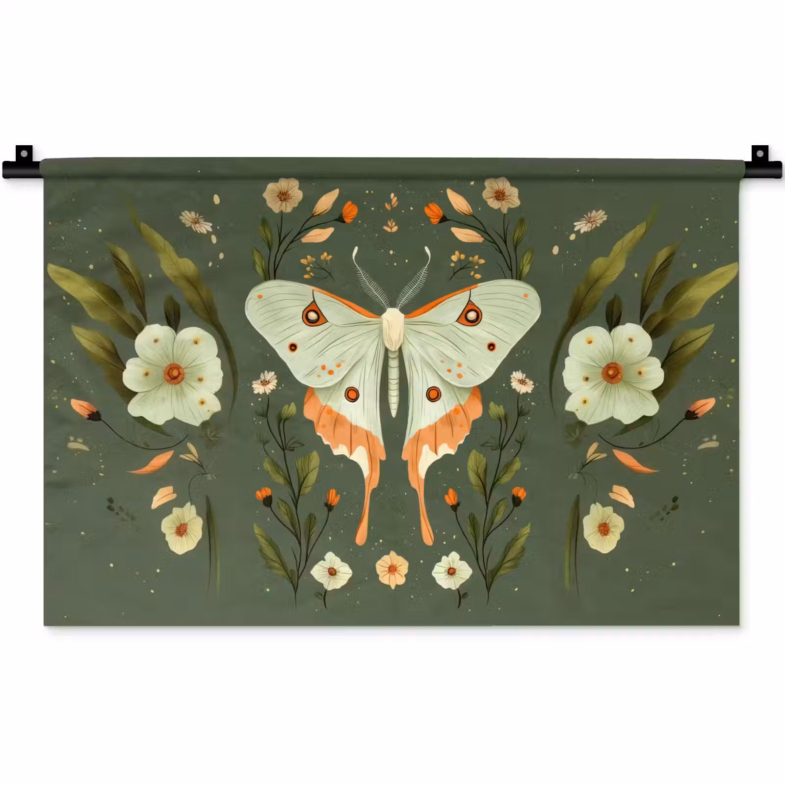 Wandkleed - Bloemen - Bladeren - Olijfgroen - Vlinder — 1