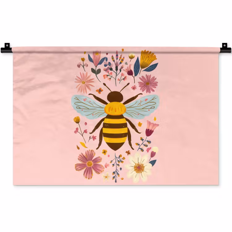 Wandkleed - Bij - Geel - Bloemen - Kleurrijk — 1