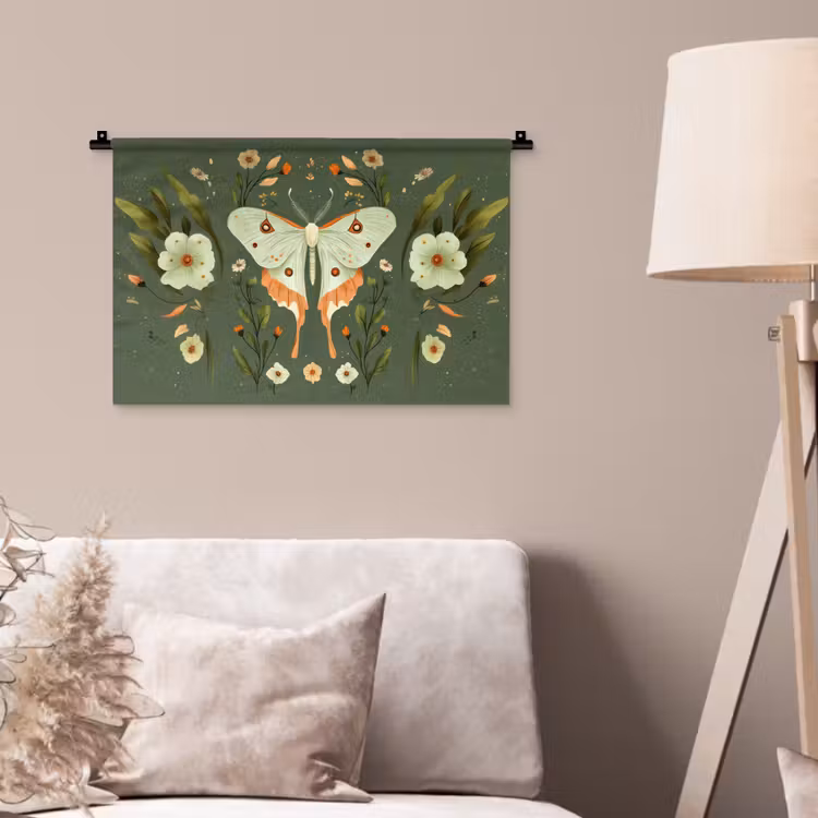Wandkleed - Bloemen - Bladeren - Olijfgroen - Vlinder — 2
