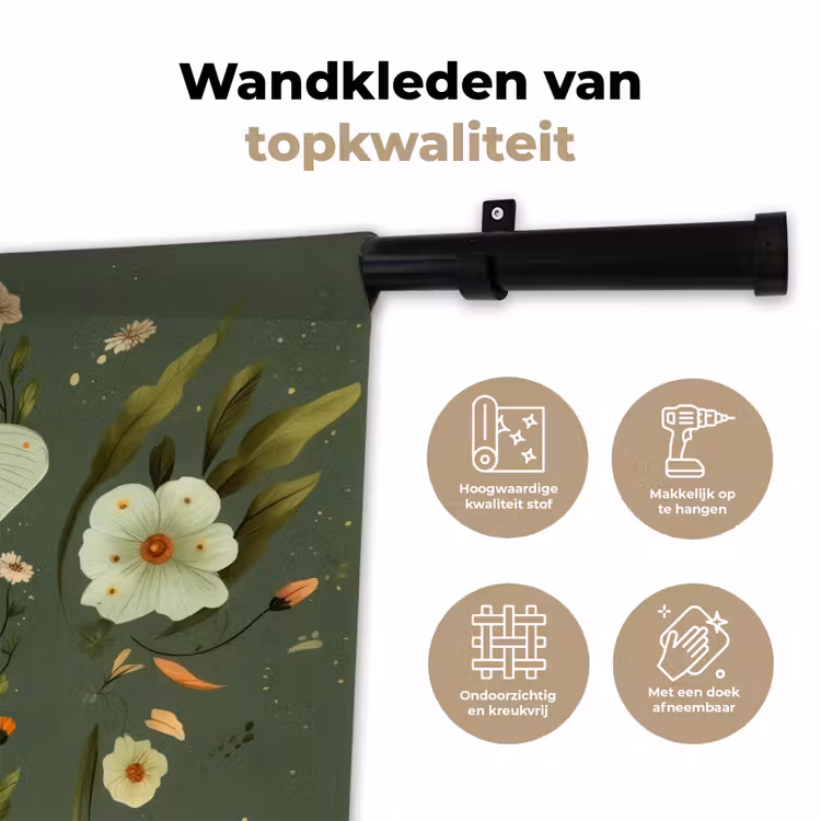 Wandkleed - Bloemen - Bladeren - Olijfgroen - Vlinder — 3