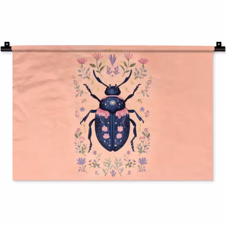 Wandkleed - Kever - Donkerblauw - Bloemen - Sierlijk — 1