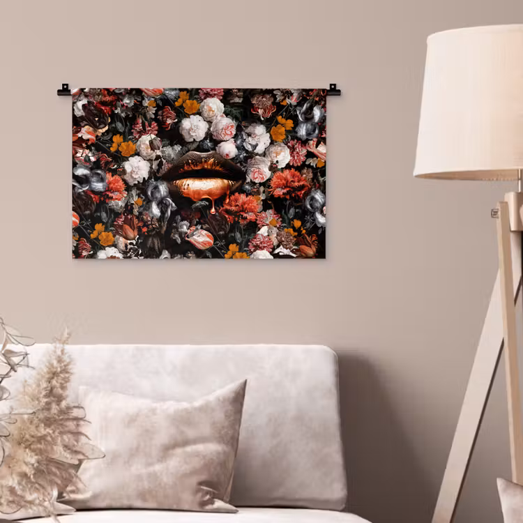 Wandkleed - Lippen - Bloemen - Verf - Oranje - Kunst - Abstract - Oude meesters — 2