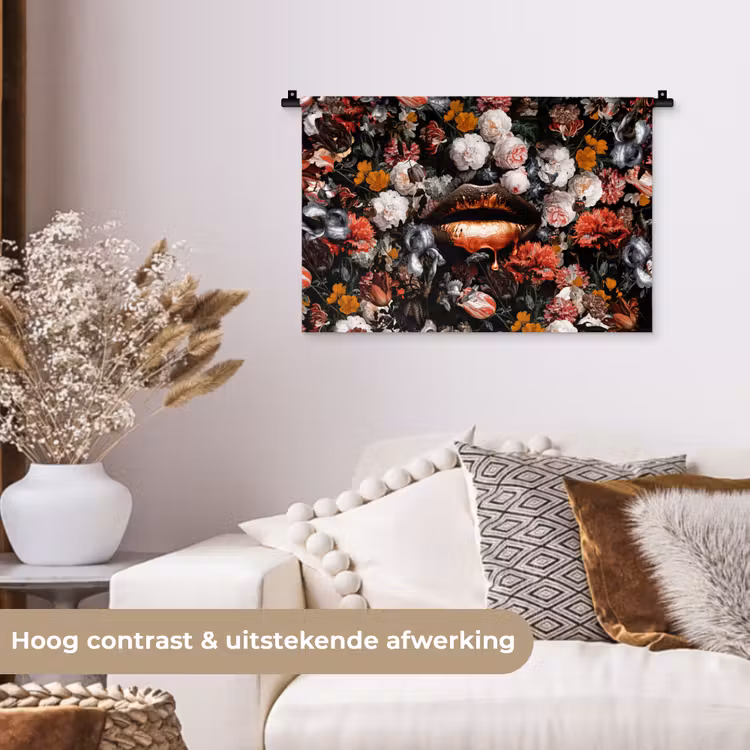 Wandkleed - Lippen - Bloemen - Verf - Oranje - Kunst - Abstract - Oude meesters — 4