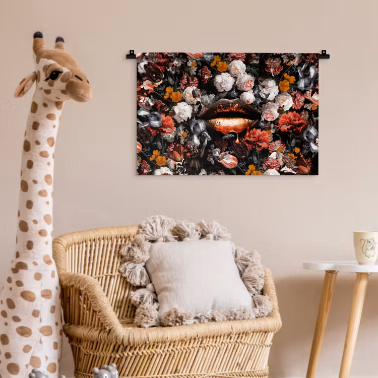Wandkleed - Lippen - Bloemen - Verf - Oranje - Kunst - Abstract - Oude meesters — 5