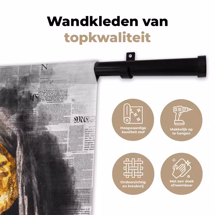 Wandkleed - Meisje met de parel - Johannes Vermeer - Krant - Goud — 3
