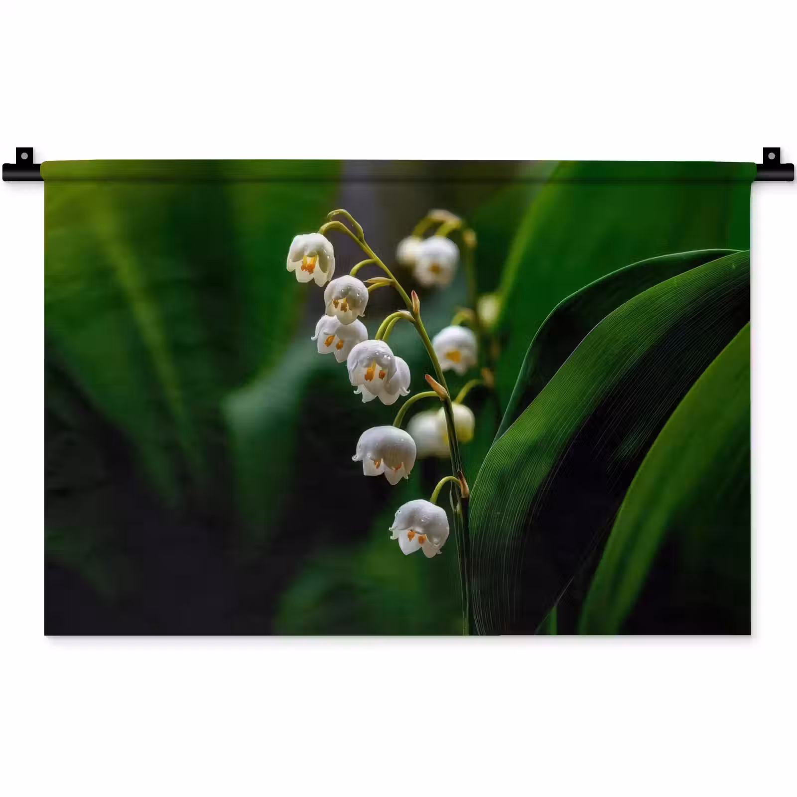 Wandkleed - Bloemen - Wit - Bladeren - Lelietjes — 1