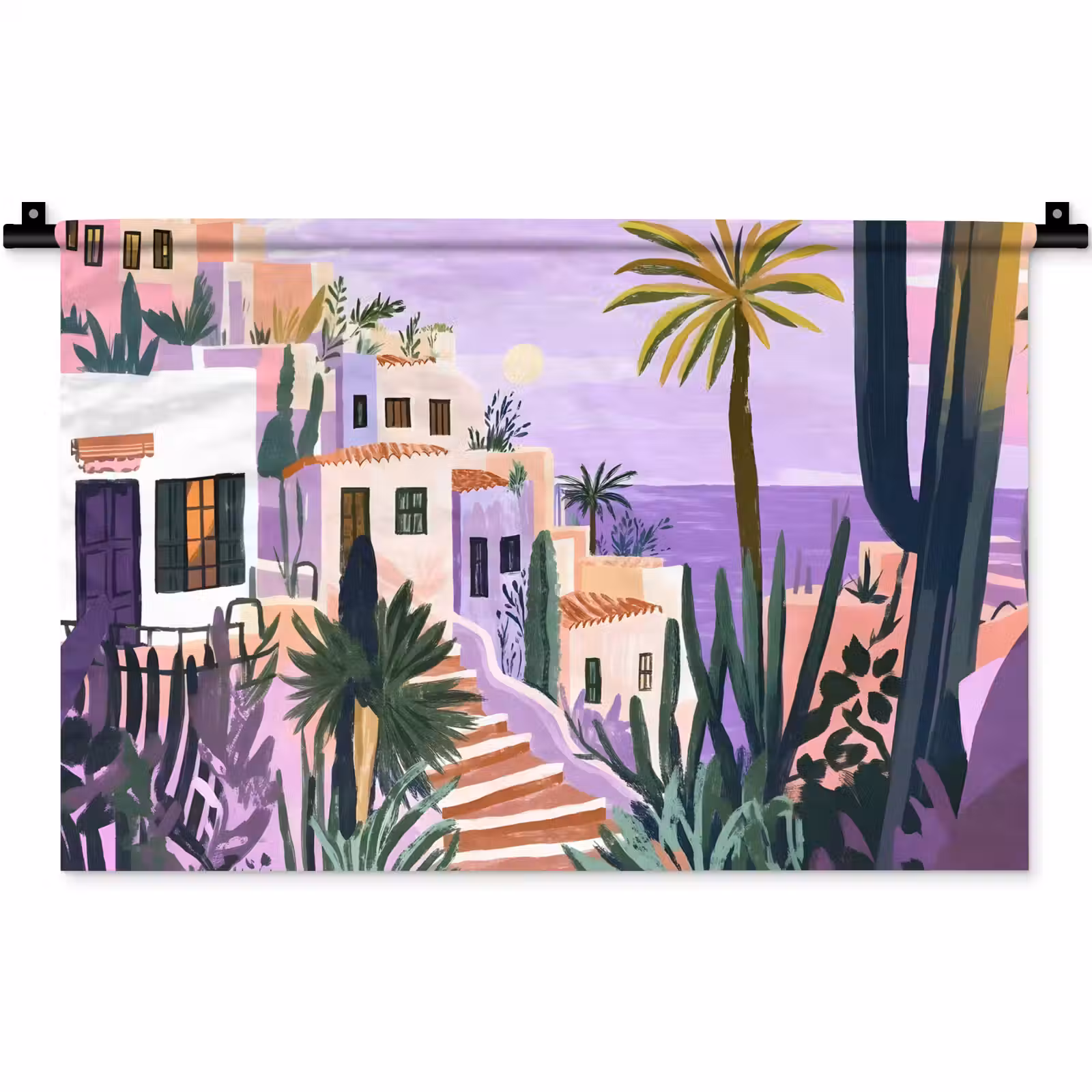 Wandkleed - Huizen - Minimalistisch - Palmbomen - Kust — 1