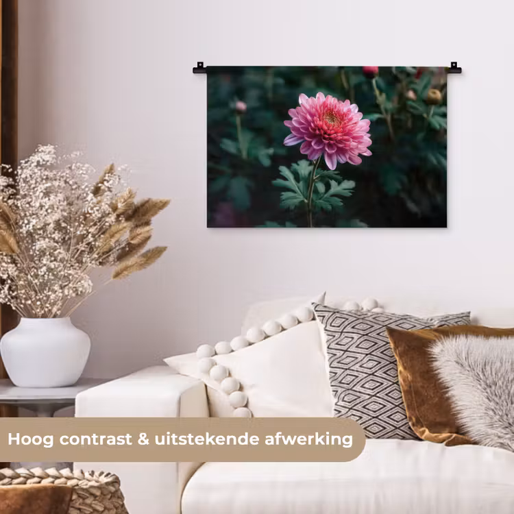Wandkleed - Blad - Chrysant - Roze - Schaduw — 4