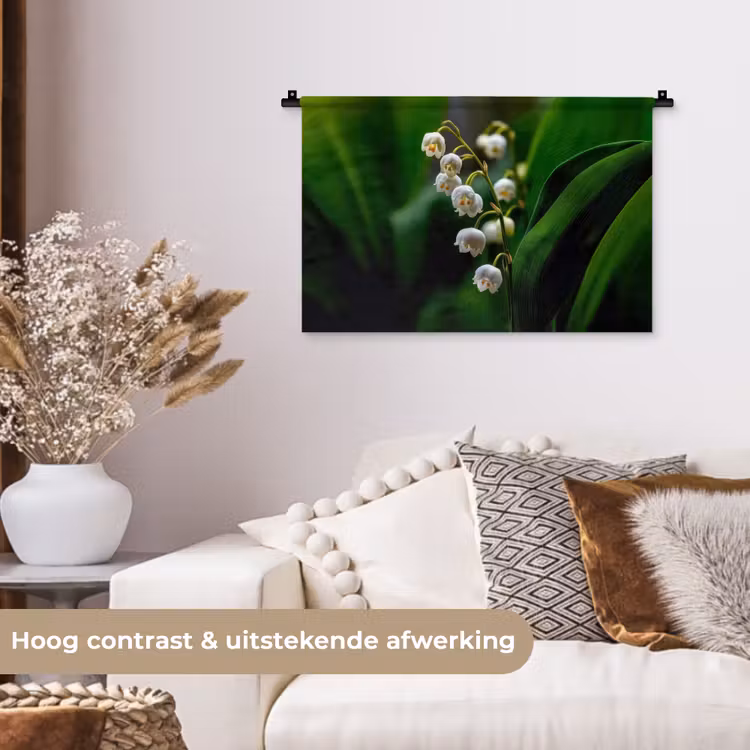 Wandkleed - Bloemen - Wit - Bladeren - Lelietjes — 4