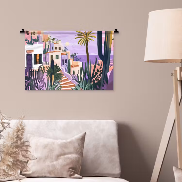 Wandkleed - Huizen - Minimalistisch - Palmbomen - Kust — 2