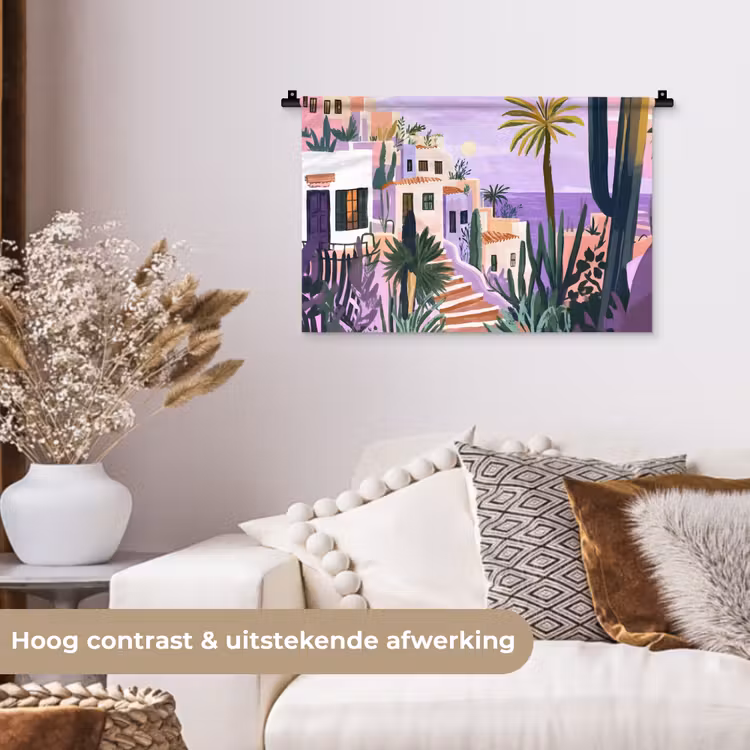 Wandkleed - Huizen - Minimalistisch - Palmbomen - Kust — 4