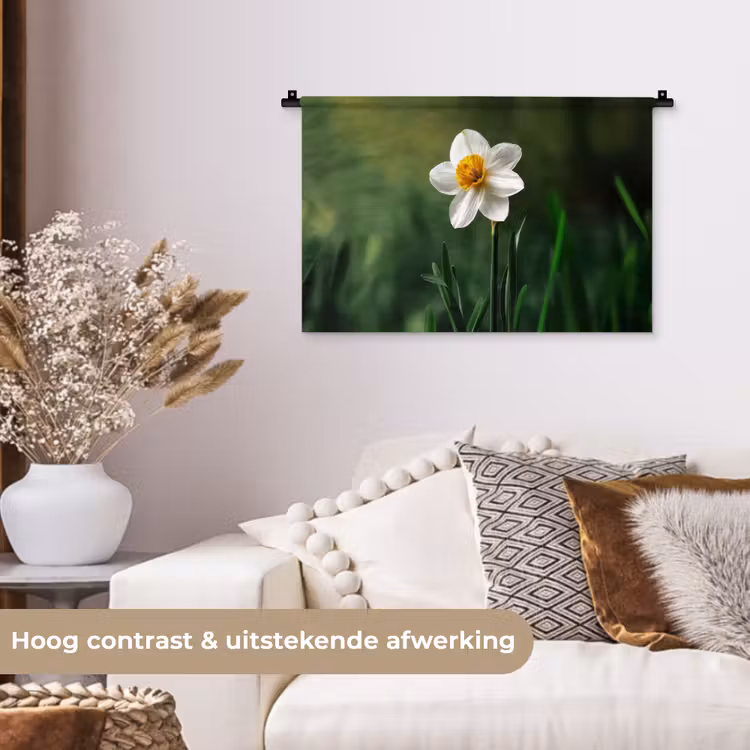 Wandkleed - Narcis - Bloem - Wit - Grassprieten — 4