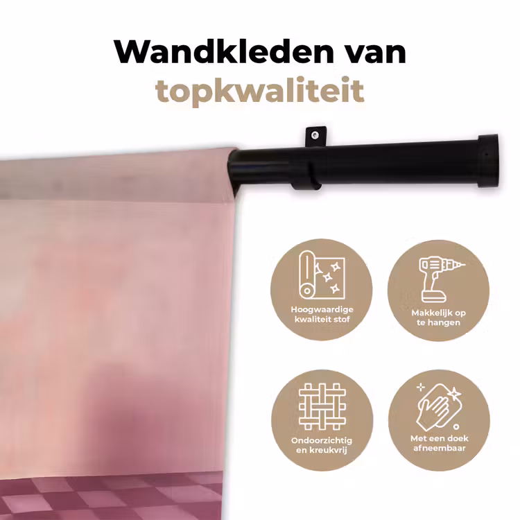 Wandkleed - Stoel - Vaas - Bloemen - Geblokt — 3