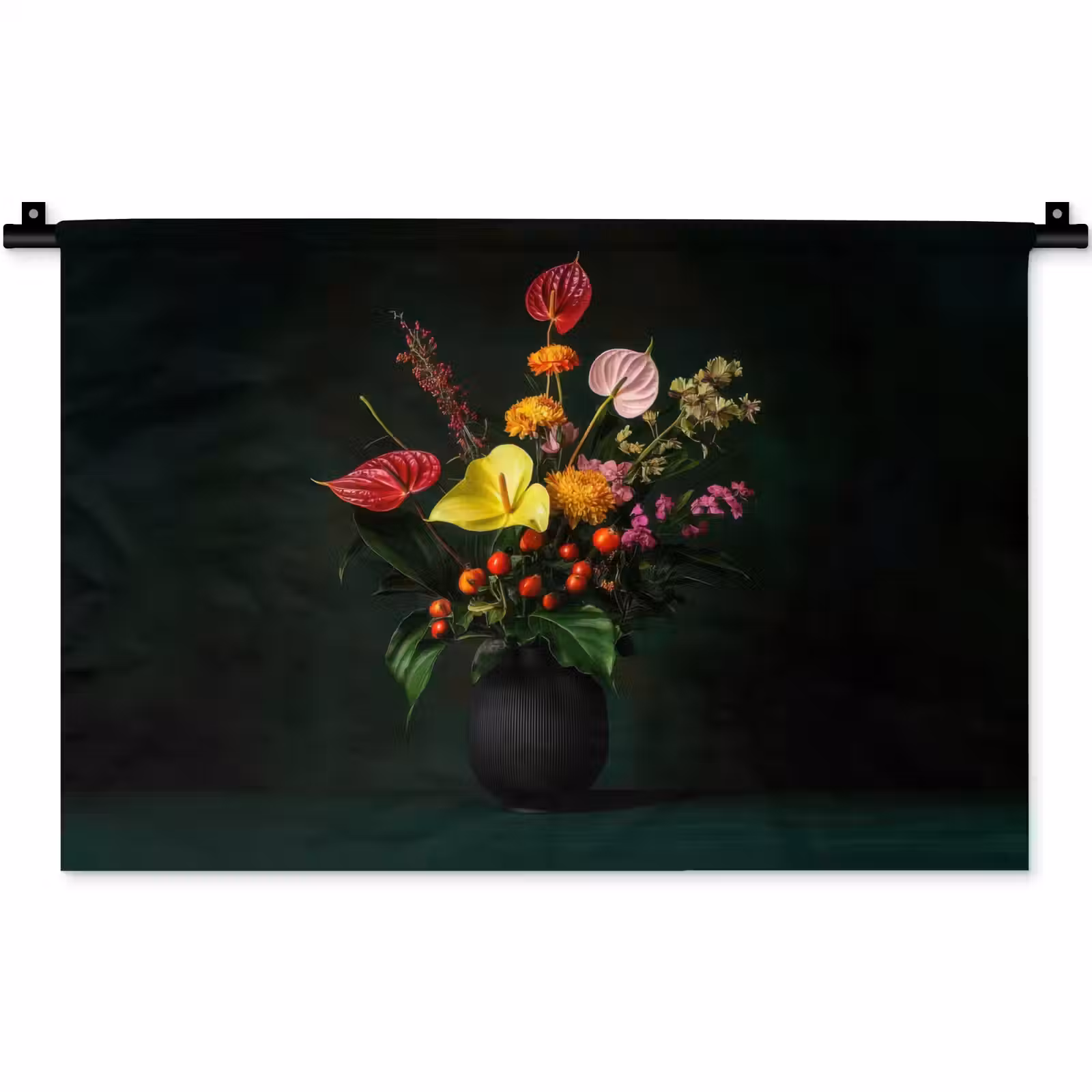 Wandkleed - Bloemen - Vaas - Zwart — 1