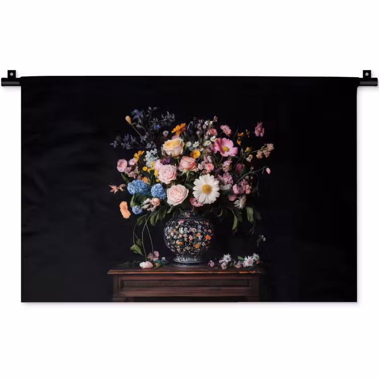 Wandkleed - Bloemenvaas - Hout - Bloemen - Boeket — 1