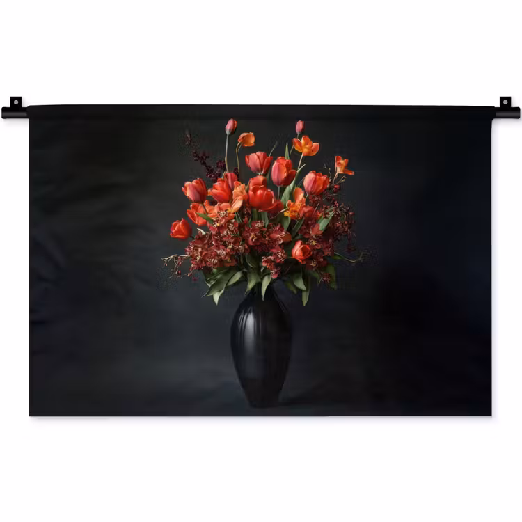 Wandkleed - Boeket - Tulpen - Vaas - Rood — 1