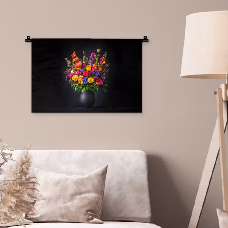 Wandkleed - Felgekleurd - Bloemen - Vaas — 2