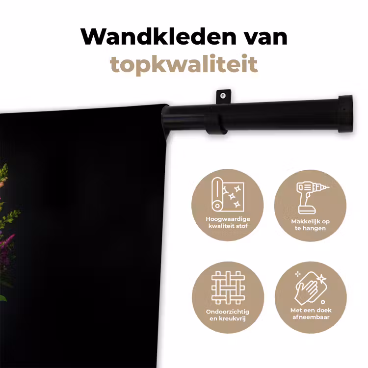 Wandkleed - Felgekleurd - Bloemen - Vaas — 3