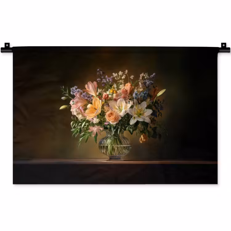 Wandkleed - Glazen - Bloemen - Boeket - Kleuren — 1