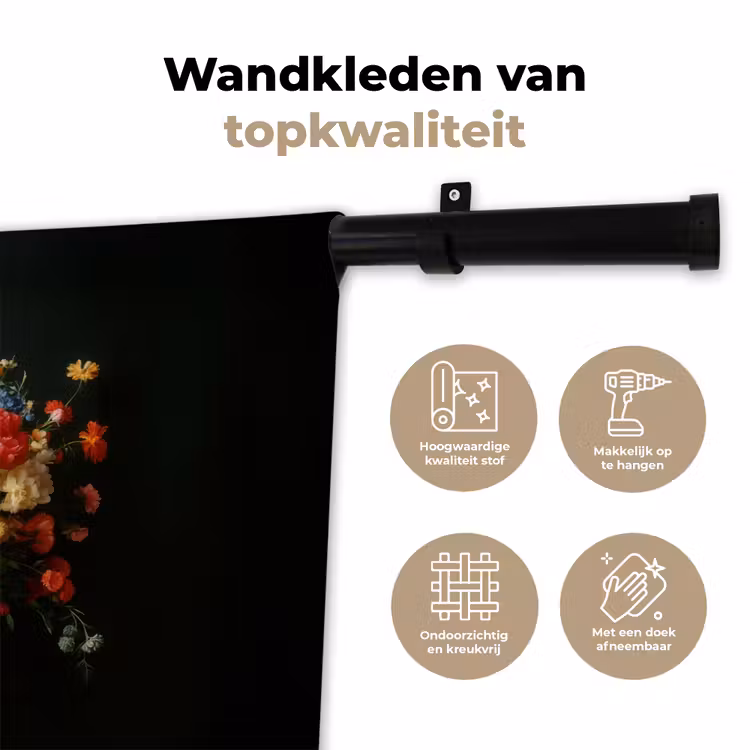 Wandkleed - Goud - Bloemen - Kleuren - Vaas — 3