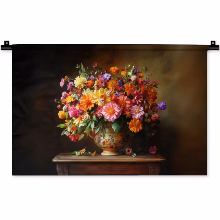 Wandkleed - Kleuren - Boeket - Vaas - Hout — 1