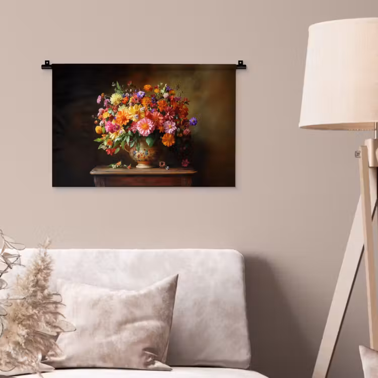 Wandkleed - Kleuren - Boeket - Vaas - Hout — 2