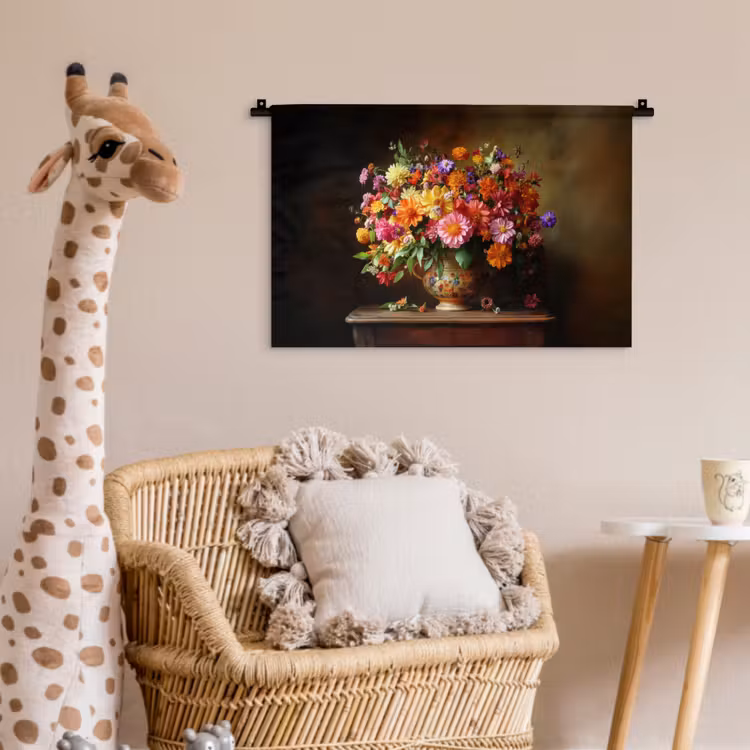 Wandkleed - Kleuren - Boeket - Vaas - Hout — 5