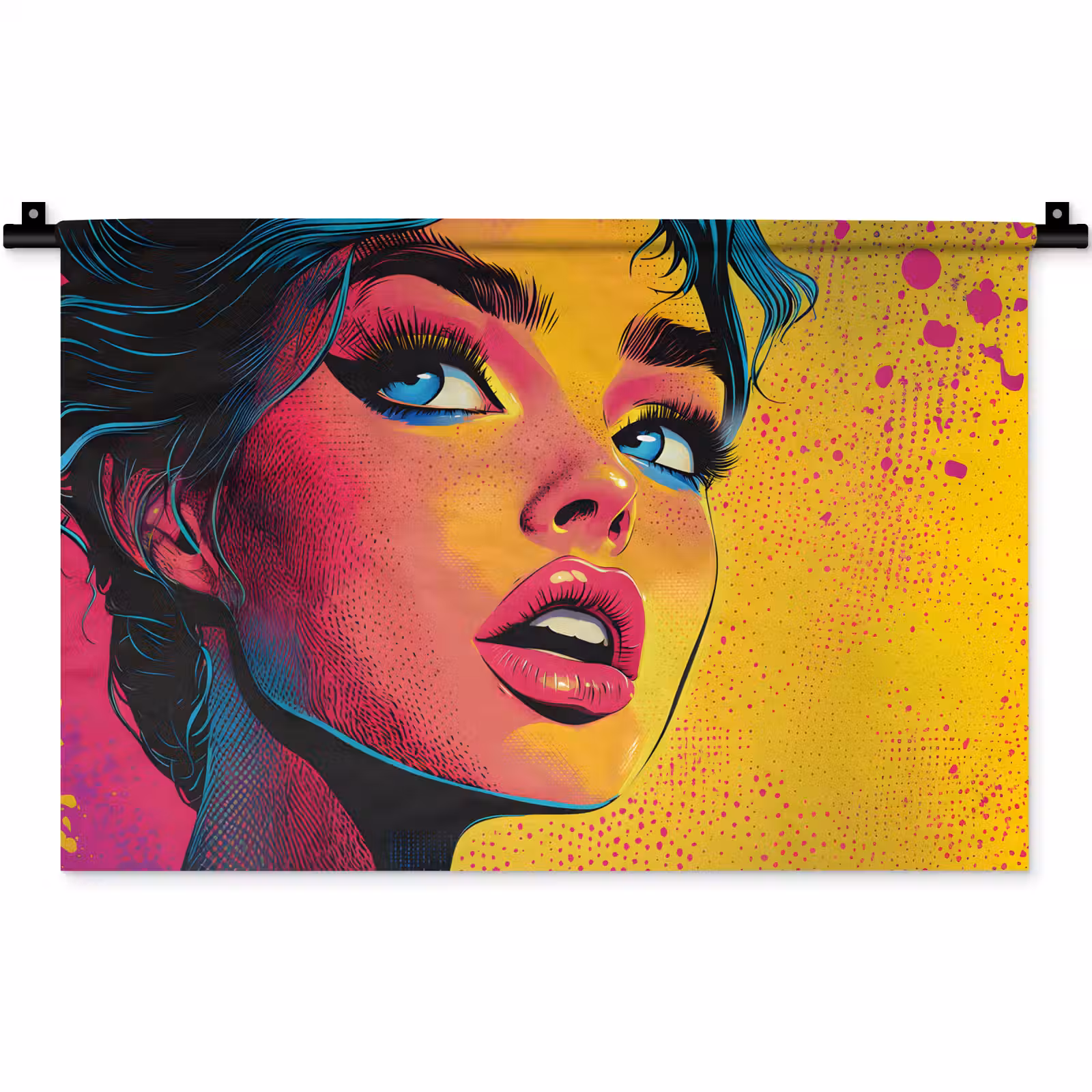 Wandkleed - Close-up - Vrouwengezicht - Stippen - Geel — 1