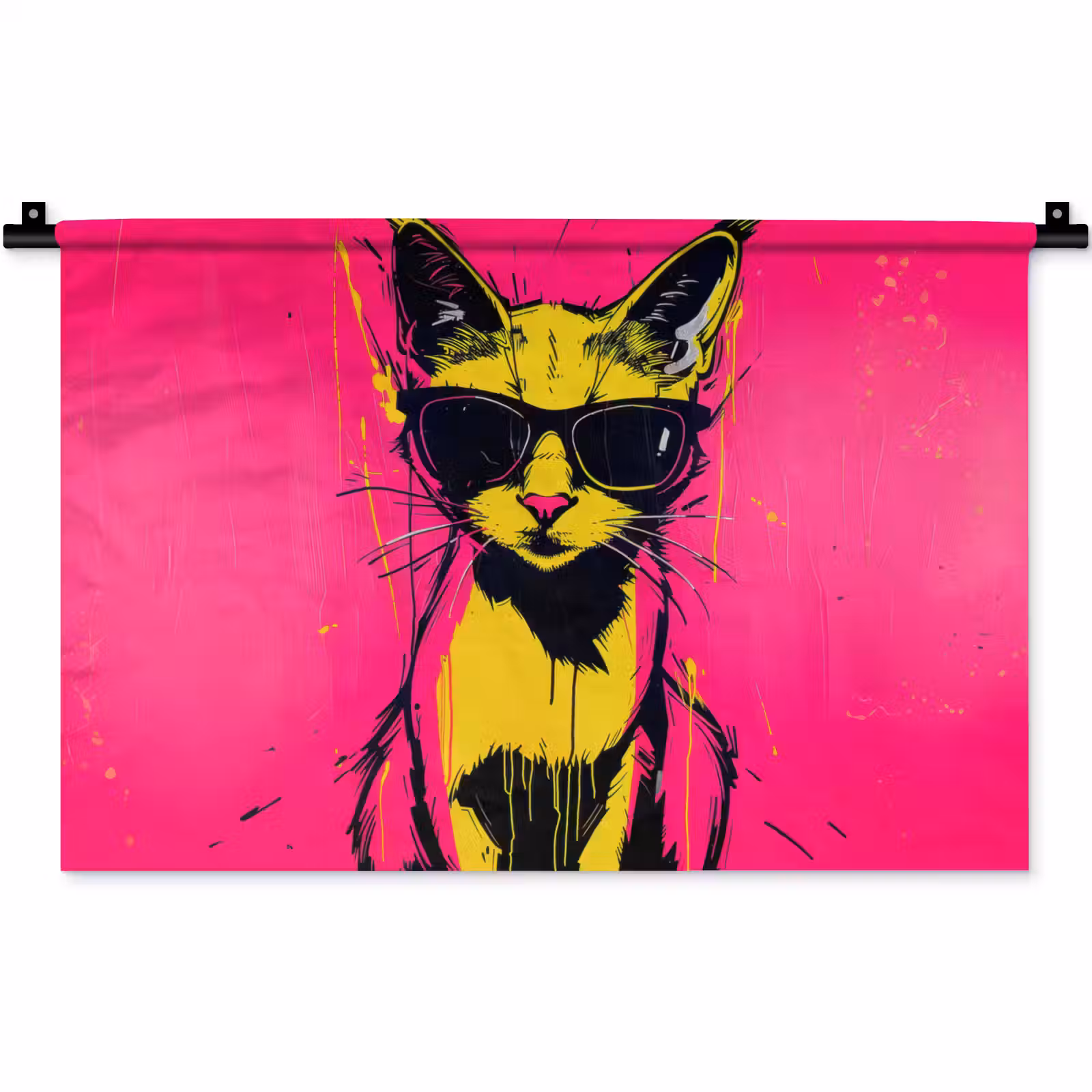 Wandkleed - Kat - Art - Zonnebril - Roze — 1