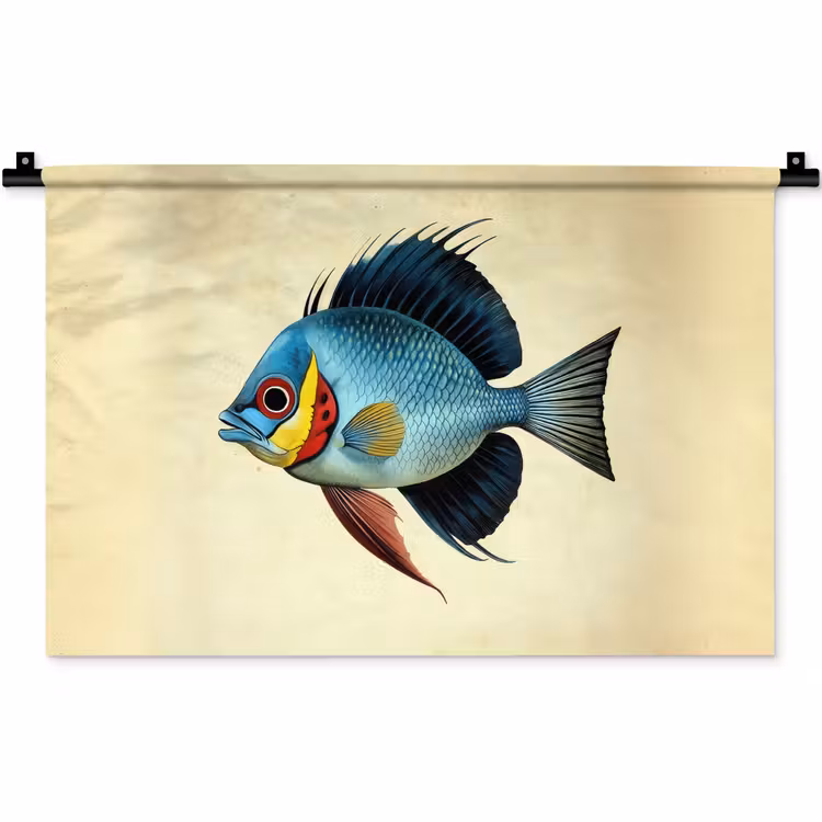 Wandkleed - Blauw - Kieuwen - Vis - Illustratie — 1
