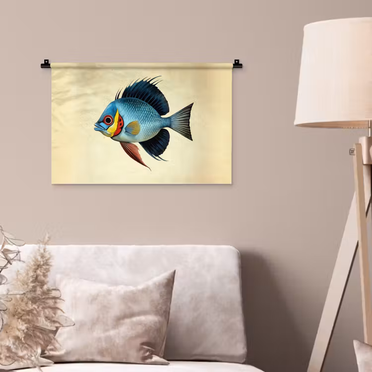 Wandkleed - Blauw - Kieuwen - Vis - Illustratie — 2