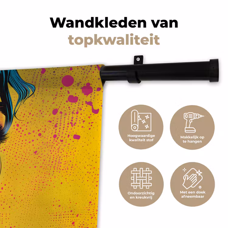 Wandkleed - Close-up - Vrouwengezicht - Stippen - Geel — 3