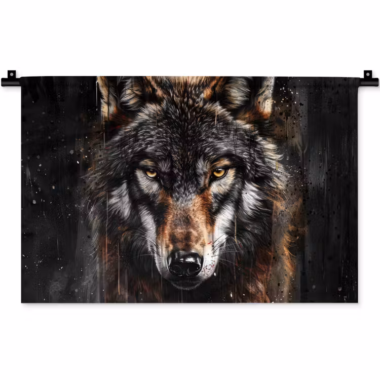 Wandkleed - Dieren - Wolf - Portret - Zwart - Bruin — 1